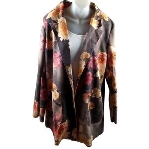 Solitaire Faux Suede Floral Butterfly Print Coat Jacket Large